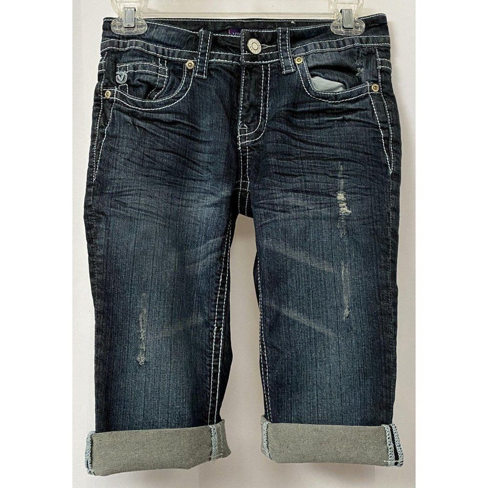 Vigoss Distressed Denim Shorts Sz 0 Rolled Hem Cut-Offs Embroidered Pockets